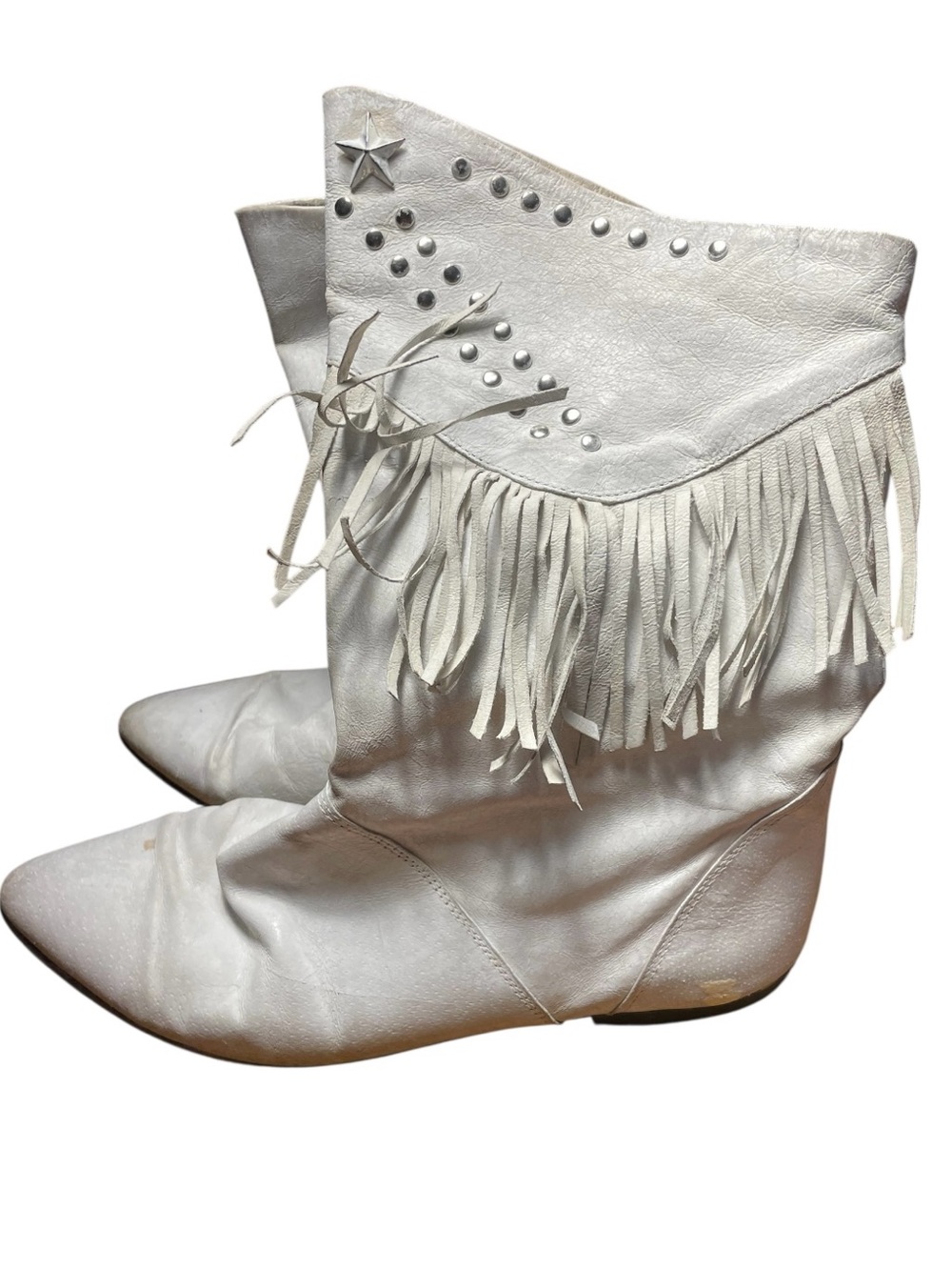 Women's White Fringe Studded Western Booties